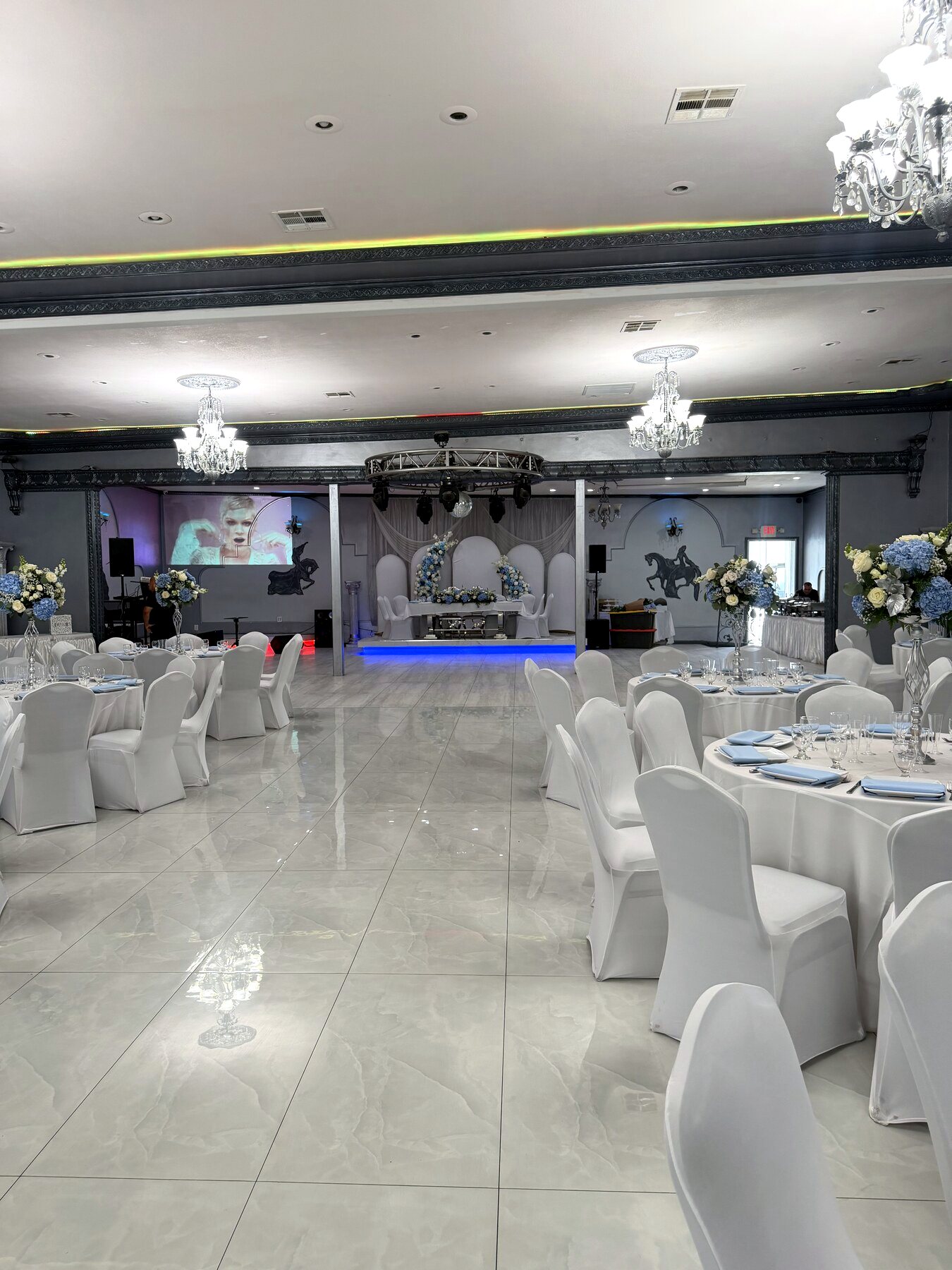 The room with blue evening lighting